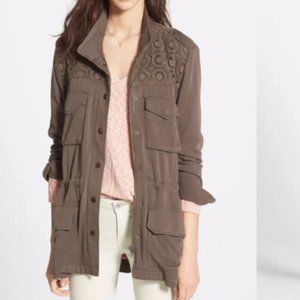 Crochet Lace Yoke Anorak Jacket in Olive (Size XS)